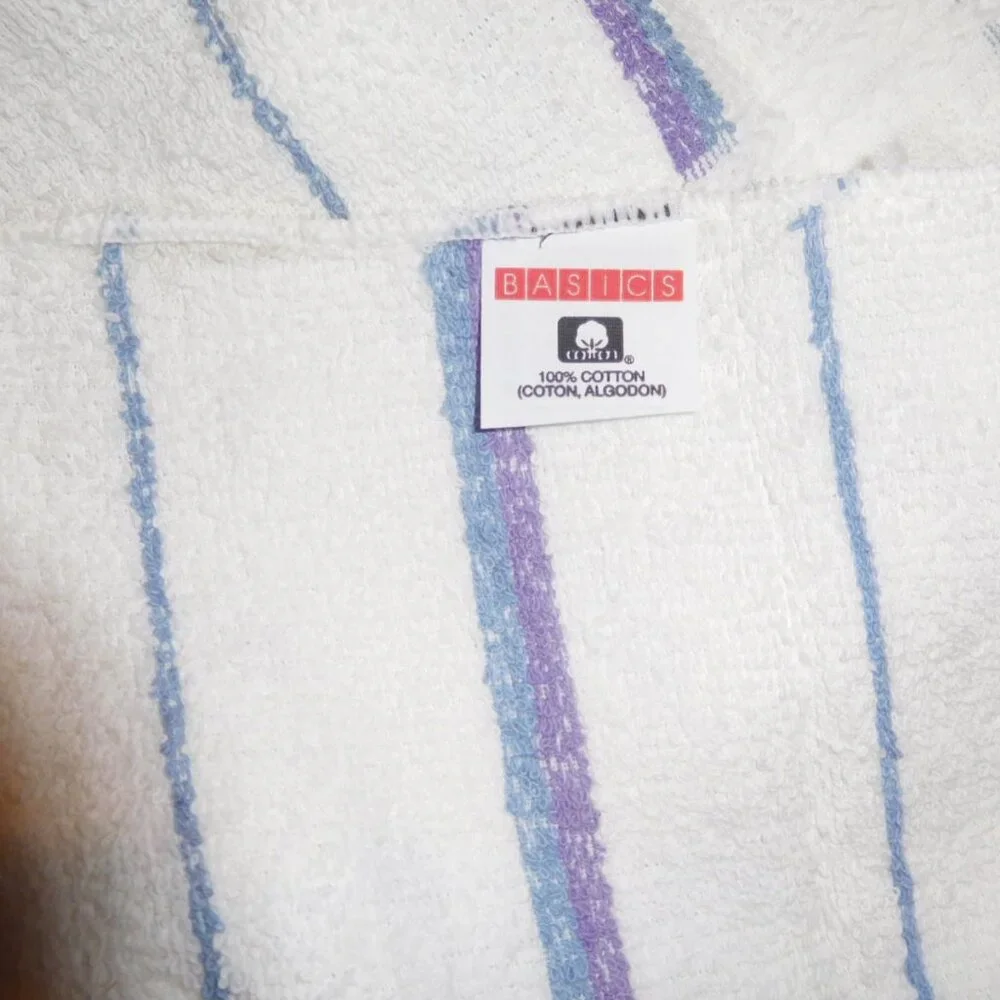 NOS BLUE PURPLE STRIPED WASHCLOTH HAND TOWEL CANNON BASICS USA MADE MCM VINTAGE